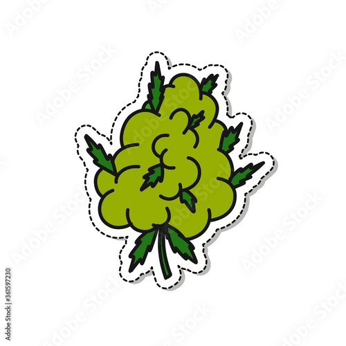 marijuana bud doodle icon sticker, vector color illustration