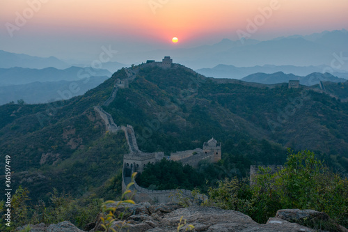 Great wall in China Jinshanling Section at sunset