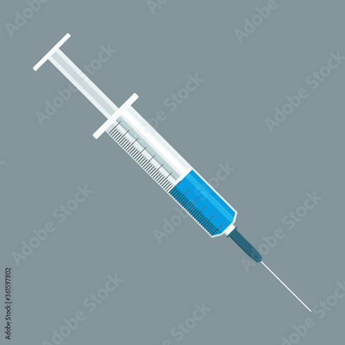Medical syringe icon. Injection symbol. Vector illustration.