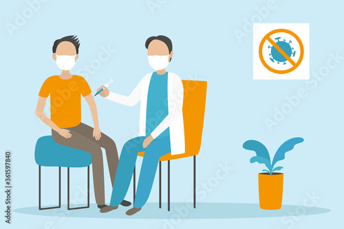 COVID-19 vaccination. Cartoon style. Vector illustration.