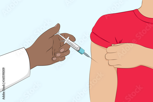 Injecting of medicine. Cartoon style. Vector illustration.