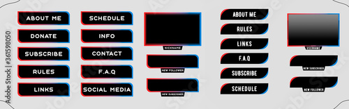 Принти на полотні Twitch two sets of modern red-blue gaming panels and overlays for live stream