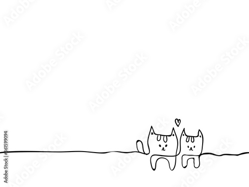 simple childish seamless hand dawn continuous lines art of mother cat and her kid giving a love message for mother's day or other, element for greeting card, background, wallpaper etc. vector design.