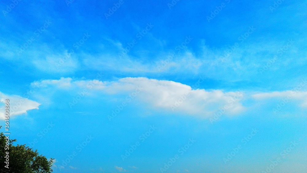 Blue sky with white clouds and tree Stock Photo | Adobe Stock