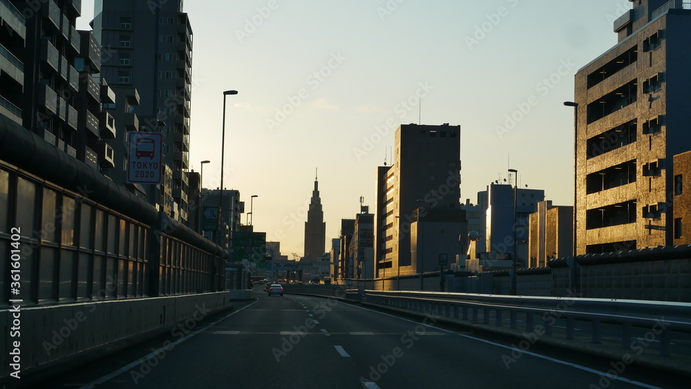 View from Shuto Expressway.Tokyo sunrise