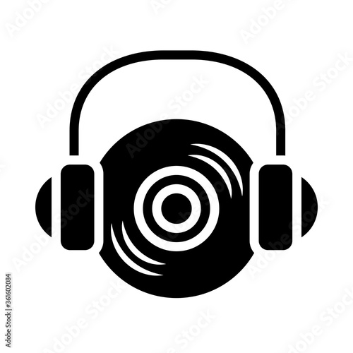 music vynil with headphones icon, silhouette style