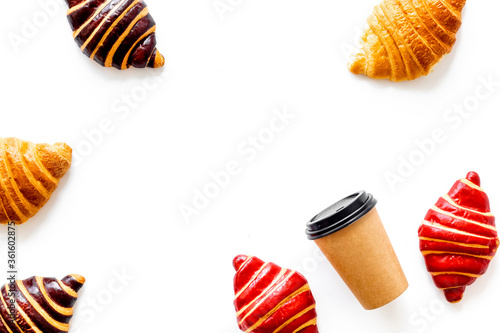 Set of croissants - chocolate, berry, classic - on white background top view © 279photo