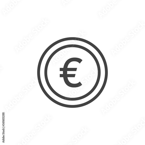 Euro coin outline icon. Vector Illustration.