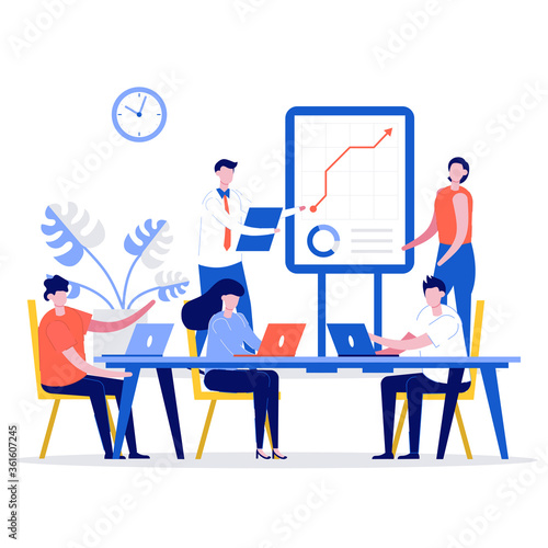 Business training or courses concept. Modern vector illustration in flat style for landing page, mobile app, poster, banner, flyer, template, web, backgrounds, infographics, hero images