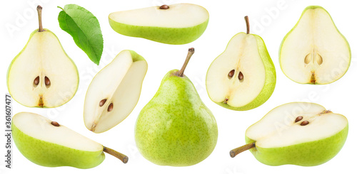 Obraz na plátně Isolated cut green pear fruits