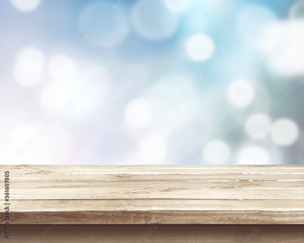 Wooden empty table top on bokeh background Wooden empty table top on bokeh background