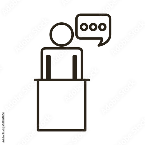 businessman figure with speech bubble in stage line style icon