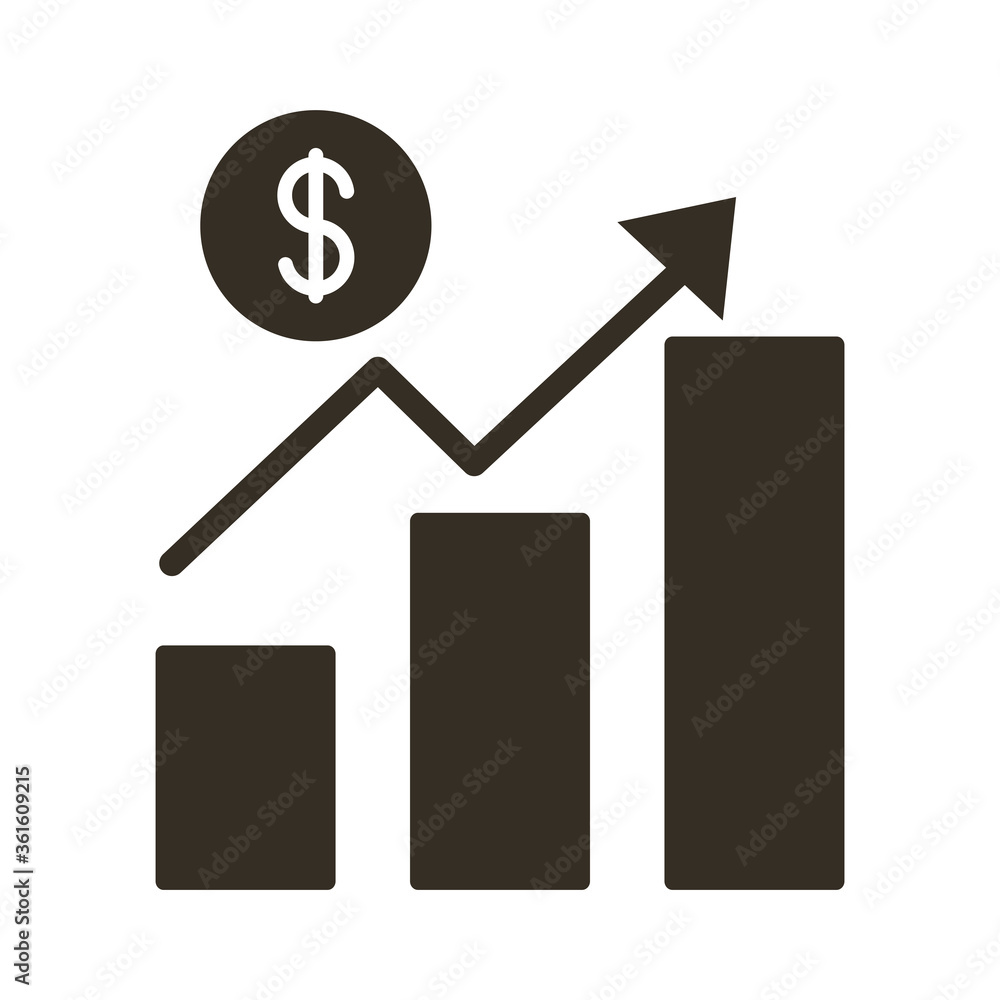 statistics bars and coin dollar silhouette style icon statistics bars and coin dollar silhouette style icon