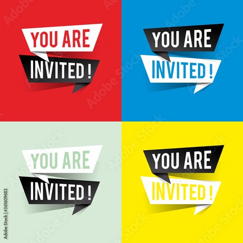 Modern design you are invited text on speech bubbles. Invitation concept. Vector illustration