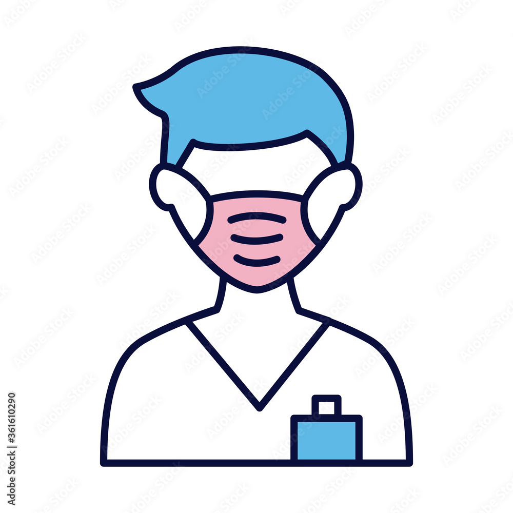 male wearing medical mask line and fill style icon