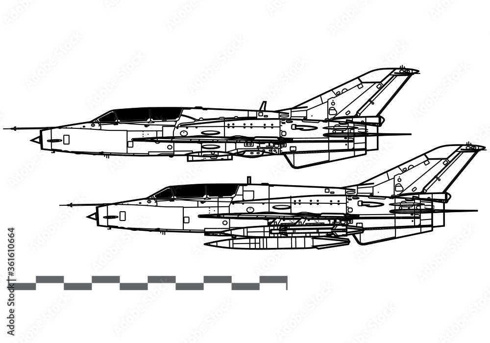 Chengdu FT-7, JJ-7. Vector drawing of jet fihter and trainer aircraft. Side view. Image for illustration and infographics. Chengdu FT-7, JJ-7. Vector drawing of jet fihter and trainer aircraft. Side view. Image for illustration and infographics.