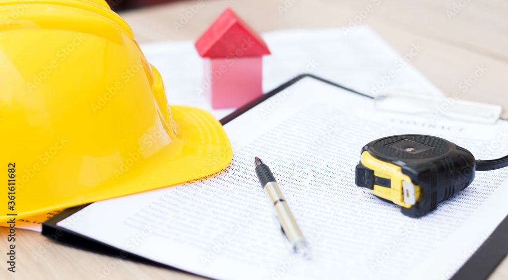 Close-up of a contract for a construction project. Real estate, business Close-up of a contract for a construction project. Real estate, business