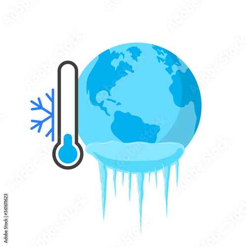 Planet in ice. Vector illustration on withe background. Isolated.
