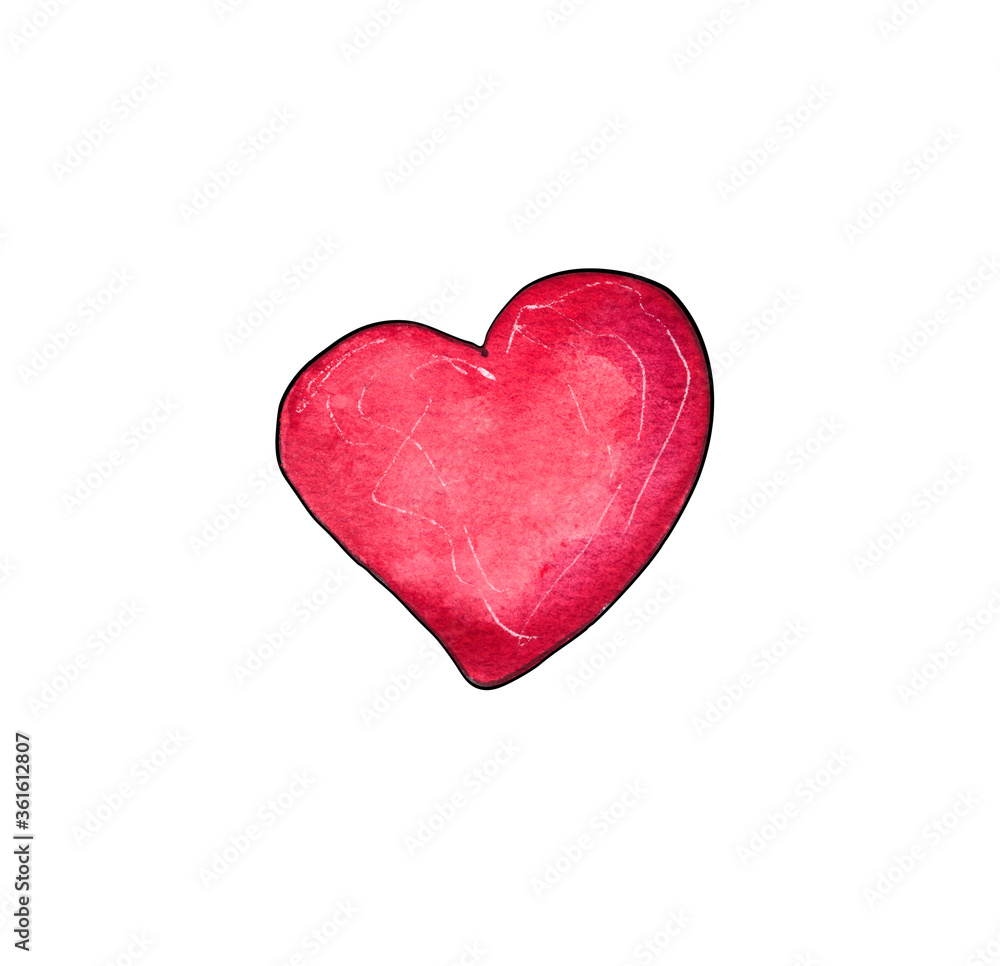watercolor illustration.red heart dB Valentine's day on a white background. isolated
