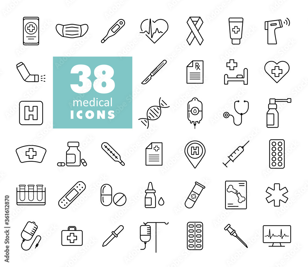 Medicine and healthcare, medical support icons set Medicine and healthcare, medical support icons set