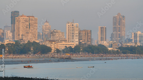 City beach Chowpatty of Mumbai in the evening. photo