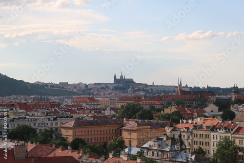 Panorama of the historical center of Prague on a summer cloudy day