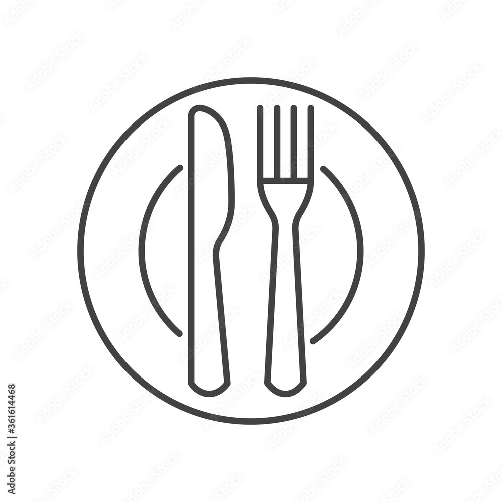 Plate and knife with a fork. Lunch, dinner symbol. Vector Illustration. Plate and knife with a fork. Lunch, dinner symbol. Vector Illustration.