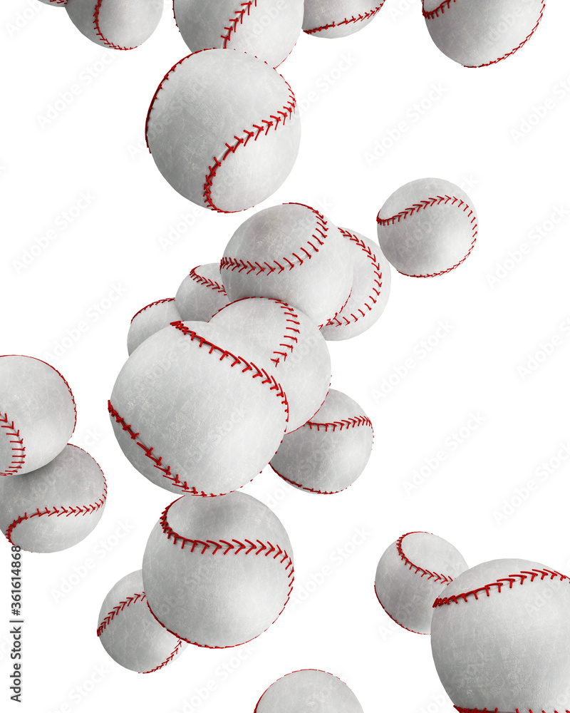 Fotografie White grunge baseball balls falling on white background