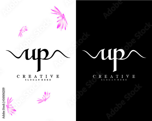 up, pu creative handwriting letters logo design vector