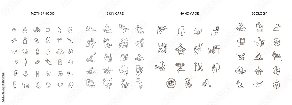 Εκτύπωση καμβά Vector icon and logo collection for pegnancy and gynecology, handmade and natural cosmetics, environmental protection and recycling