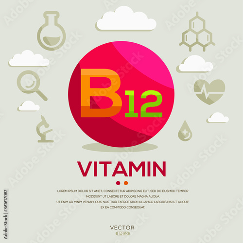 creative (vitamin_B12) design ,contains letters and icons,Vector illustration.