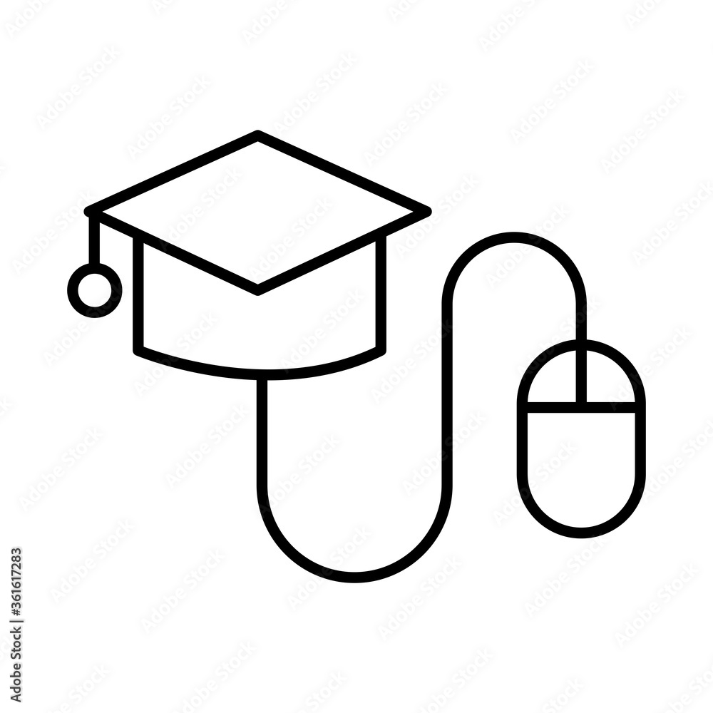 hat graduation with mouse line style icon hat graduation with mouse line style icon