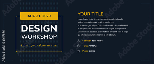 Design workshop with icons on a dark background. Creative poster vector template e-mail  party  workshop  event  webinar  conference