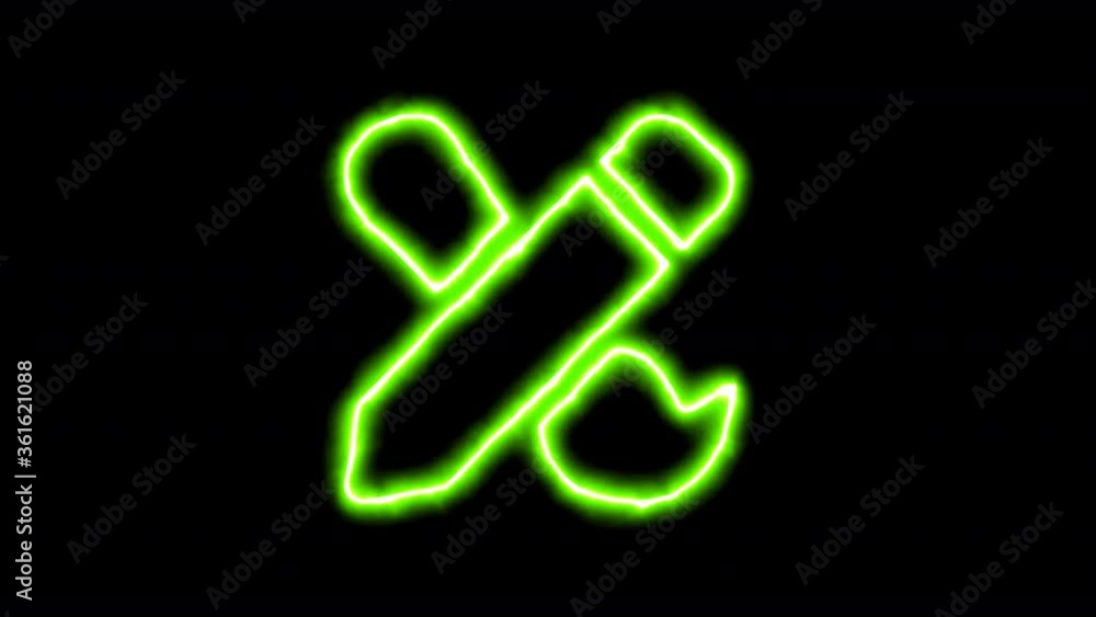 The appearance of the green neon symbol pencil paintbrush. Flicker, In - Out. Alpha channel Premultiplied - Matted with color black The appearance of the green neon symbol pencil paintbrush. Flicker, In - Out. Alpha channel Premultiplied - Matted with color black