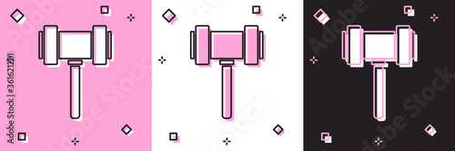 Fotografia, Obraz Set Judge gavel icon isolated on pink and white, black background
