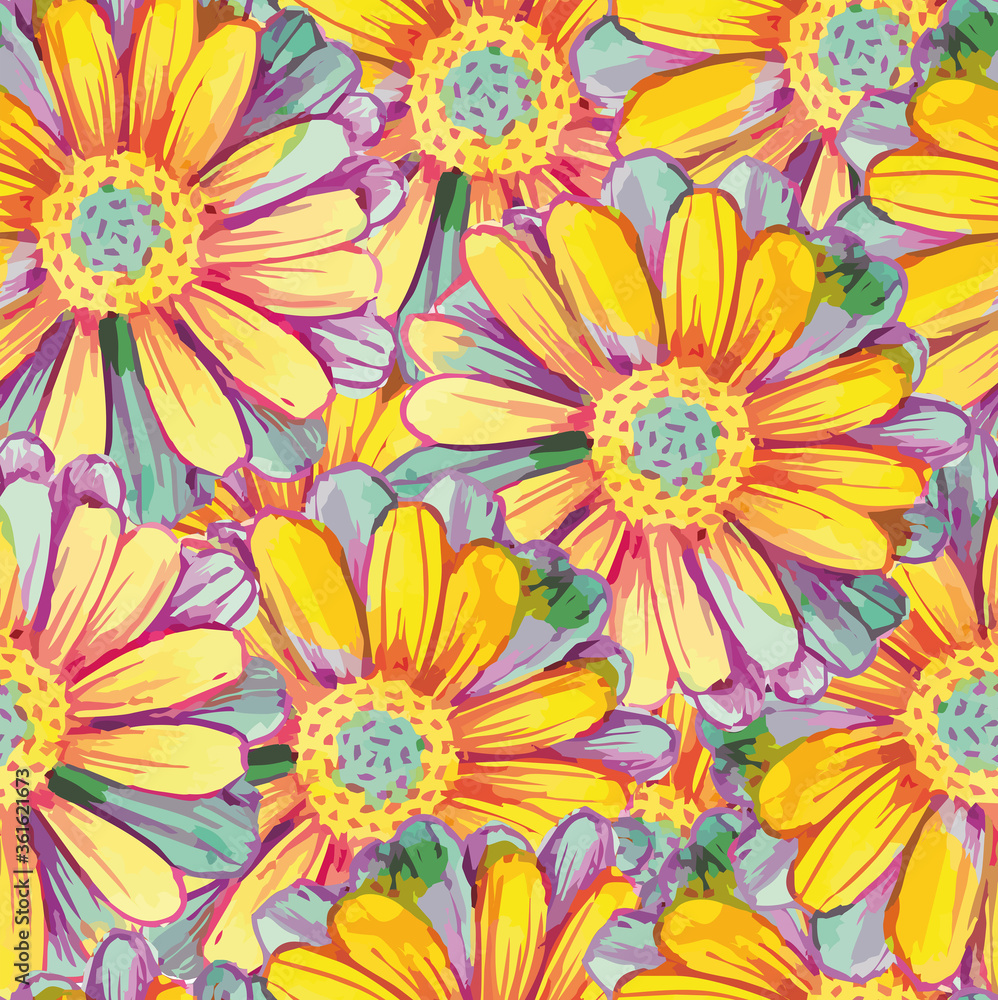 Seamless pattern. Large multi-colored daisies, textile botanical Seamless pattern. Large multi-colored daisies, textile botanical