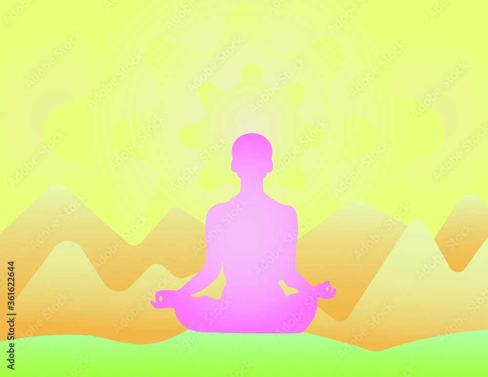 silhouete of person meditates in calm and colorful environment silhouete of person meditates in calm and colorful environment