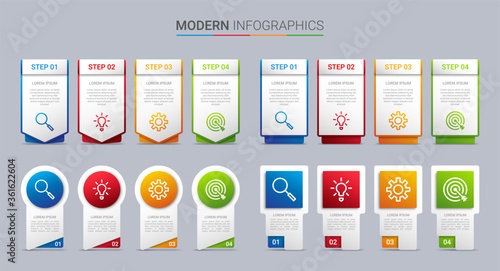 Colorful timeline infographic template with 4 steps on gray background, vector illustration