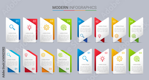 Colorful timeline infographic template with 4 steps on gray background, vector illustration