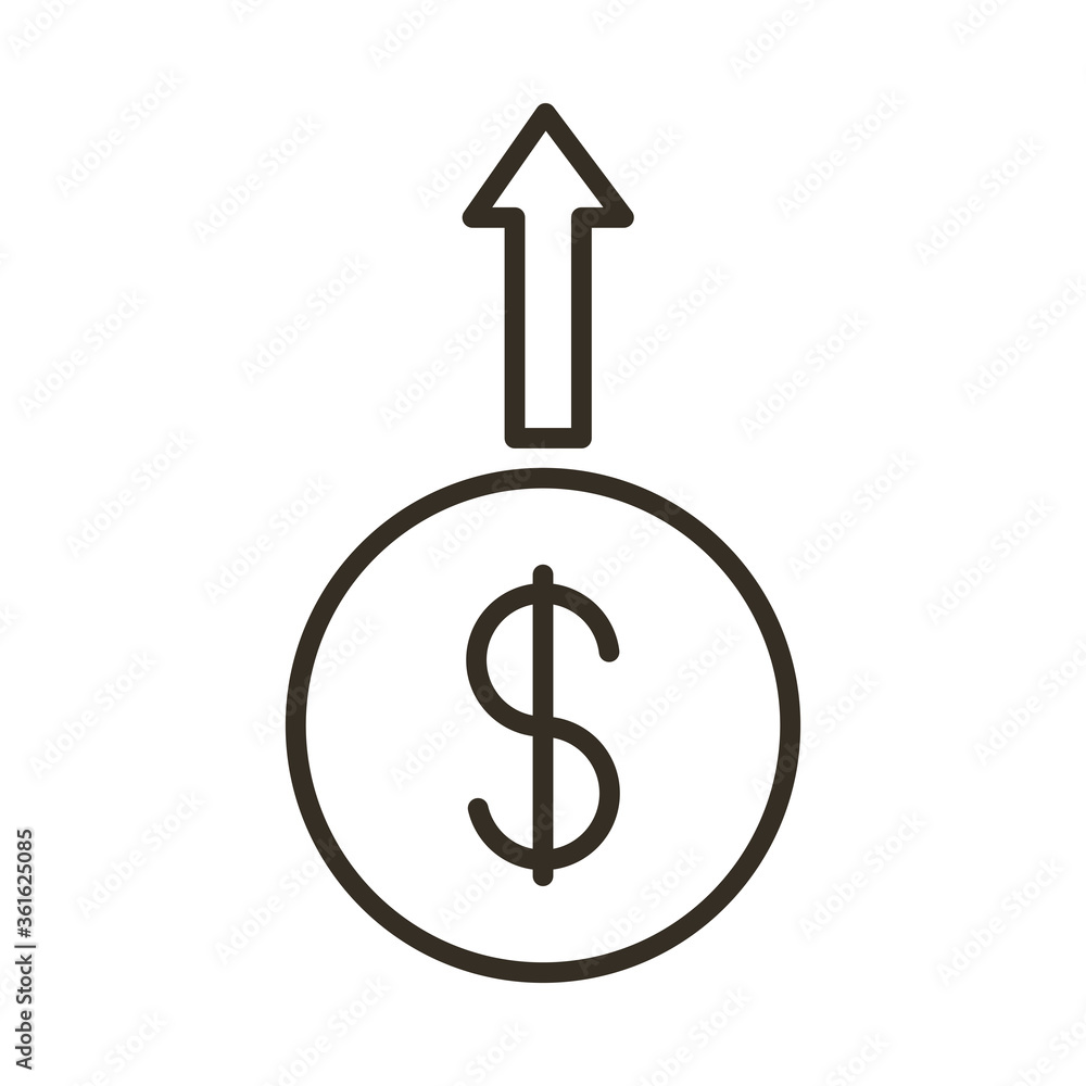 coin dollar with arrow up line style icon coin dollar with arrow up line style icon