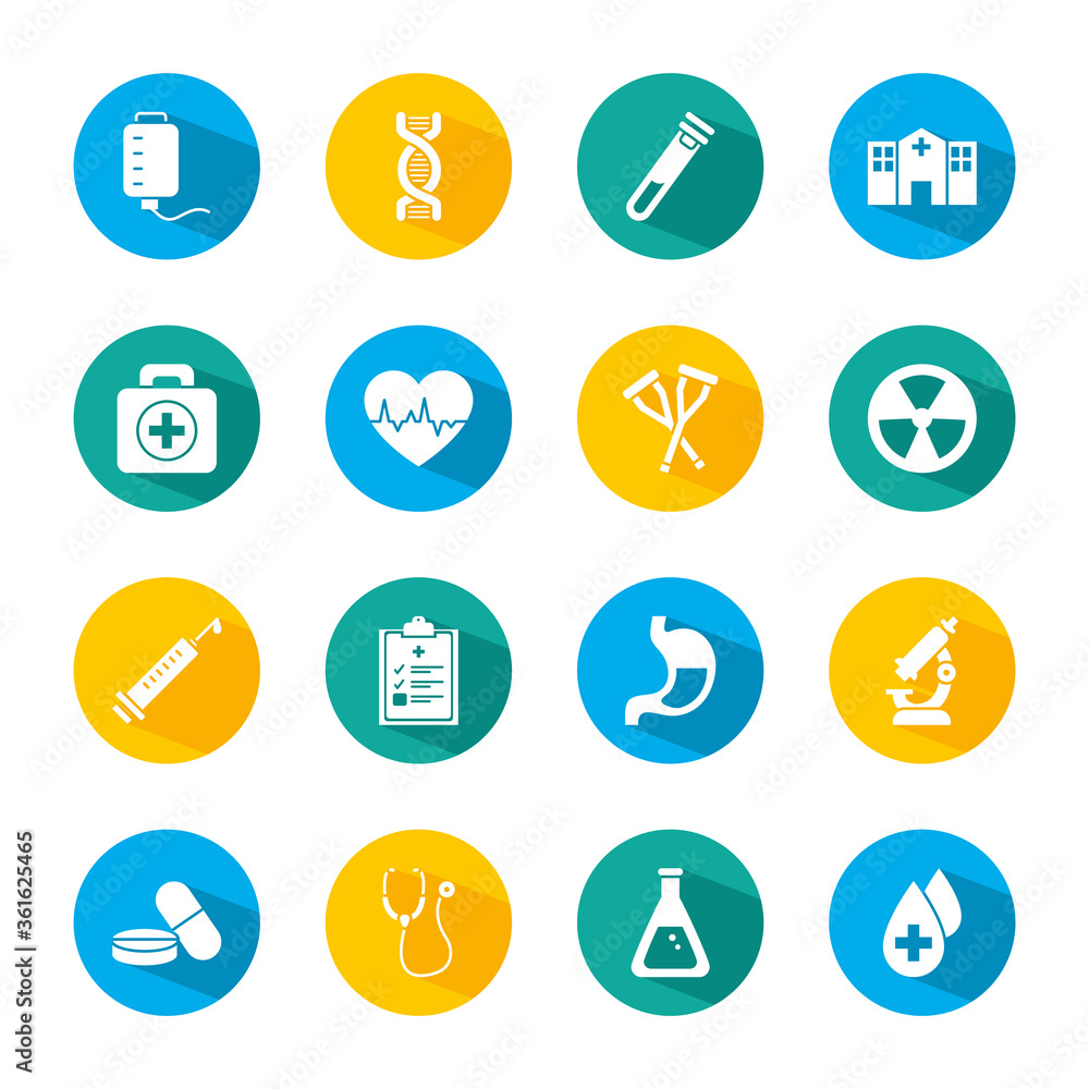 set of microscope and medical icons, block style set of microscope and medical icons, block style