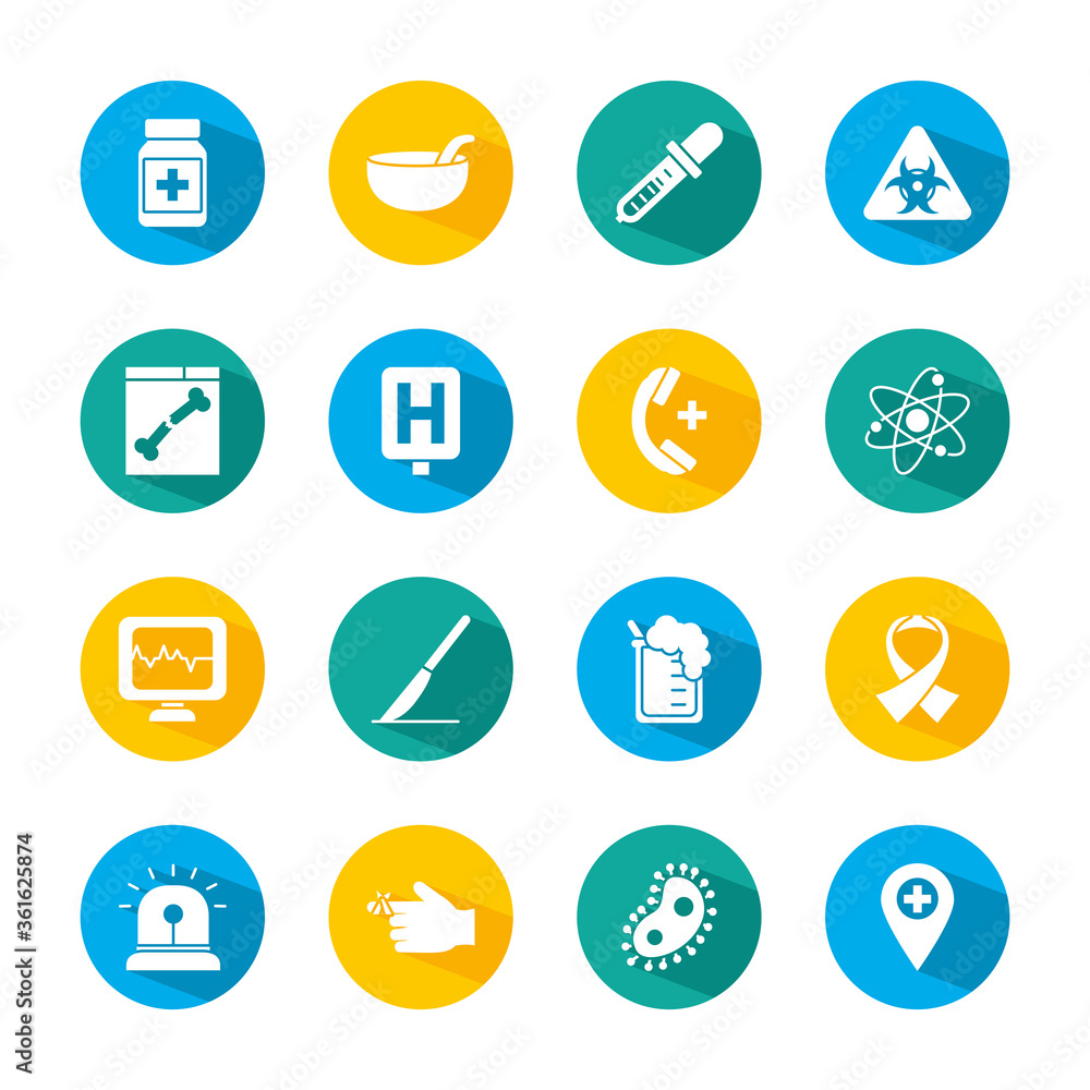 hospital symbol and medical icon set, block style hospital symbol and medical icon set, block style