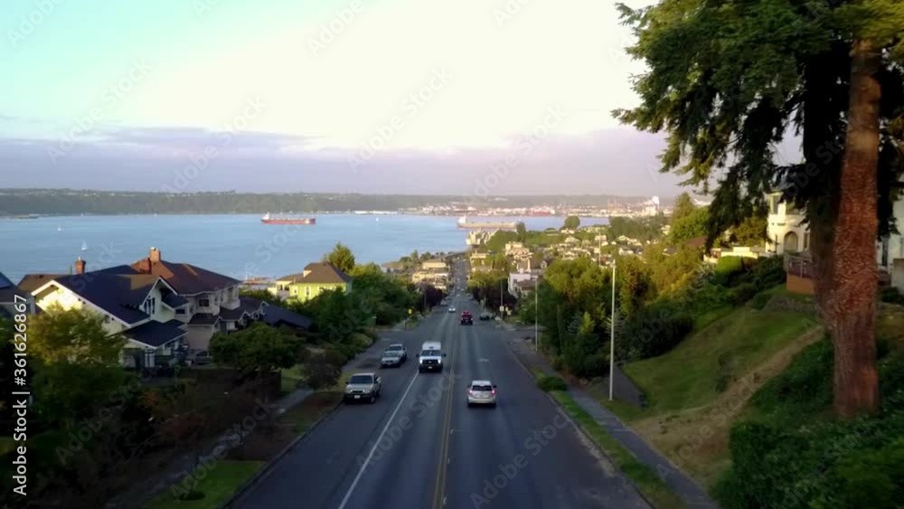 A beautiful town in Tacoma by the water, perfect view - aerial A beautiful town in Tacoma by the water, perfect view - aerial
