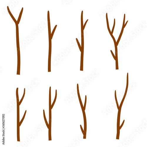Tree branch. Set of different brown sticks. Cartoon flat illustration. Element of nature, forest or Park isolated on white