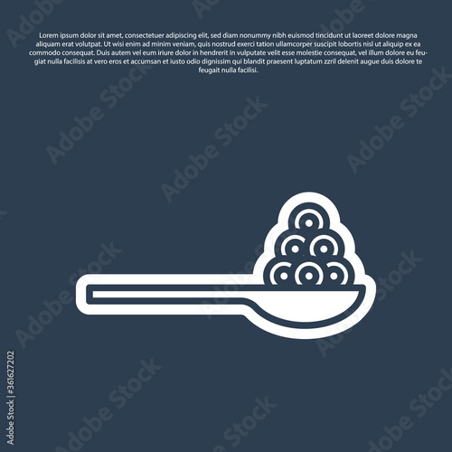 Blue line Caviar on a spoon icon isolated on blue background. Vector..
