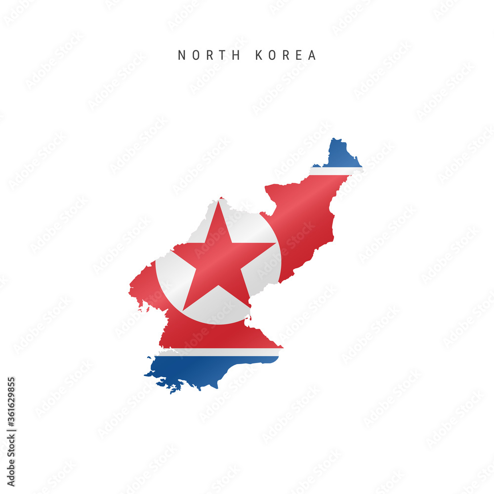Obraz premium Waving flag map of North Korea. Vector illustration