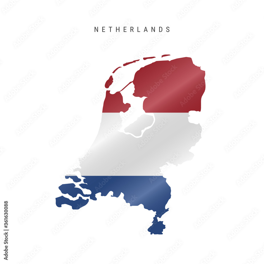 Fototapeta premium Waving flag map of Netherlands. Vector illustration