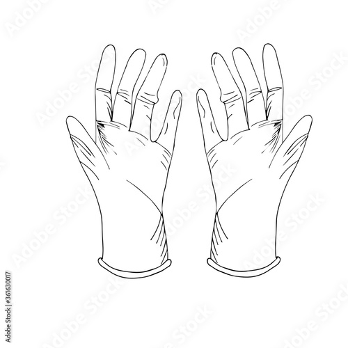 medical latex gloves on a white background, sketch