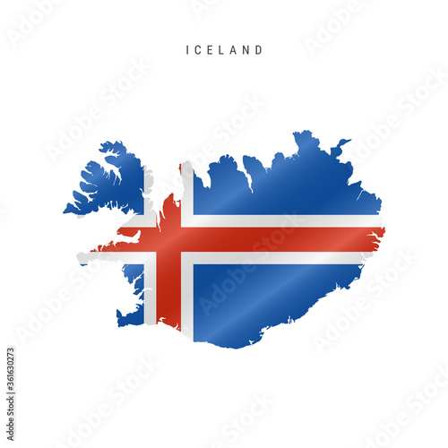 Waving flag map of Iceland. Vector illustration