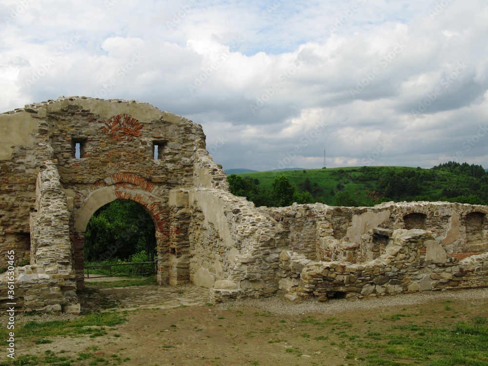 A ruined entrance gate to the old monastery of the Discalced Carmelites in Zagorz, Poland